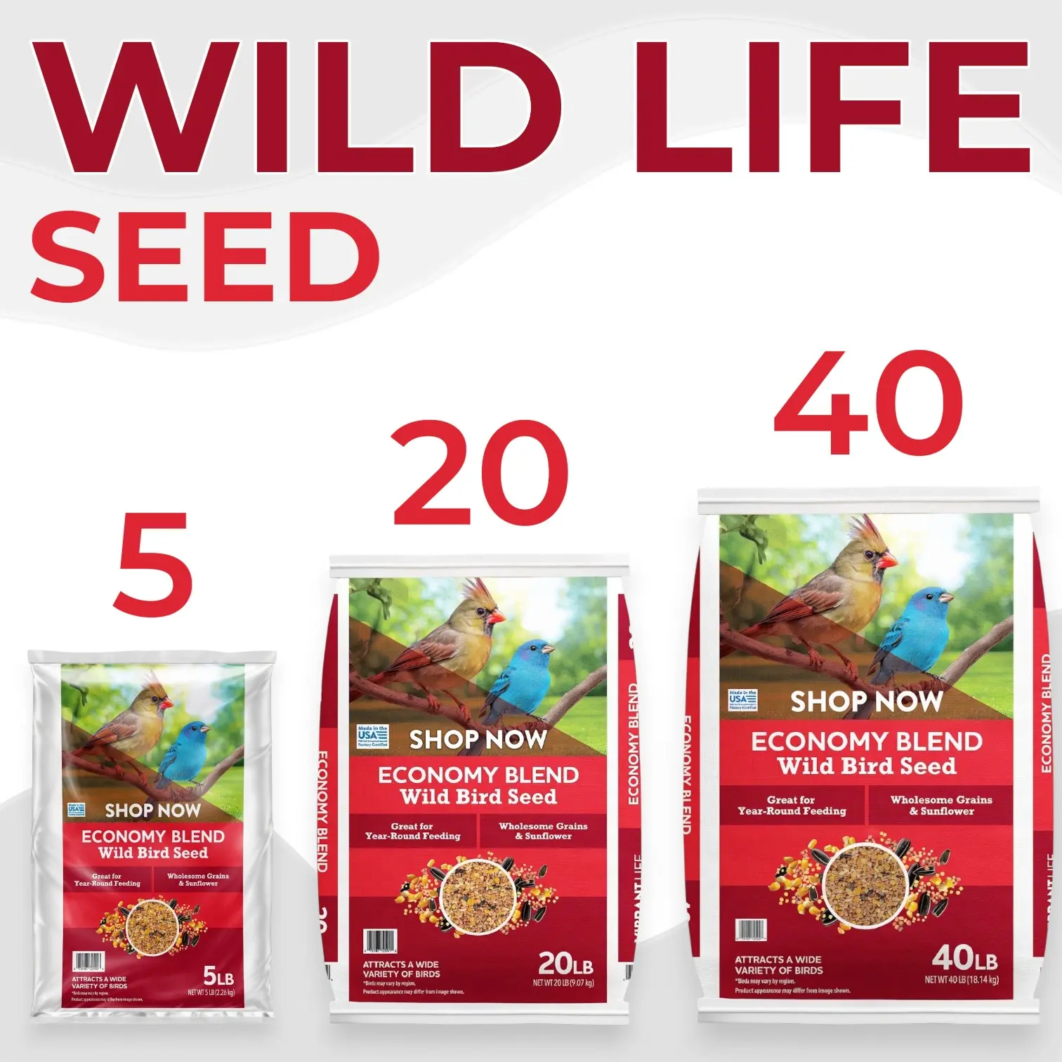 Economy Wild Bird Food Seed Blend - 5-40 lb Millet & Sunflower Mix for Feeding Cardinals, Chickadees & Woodpeckers