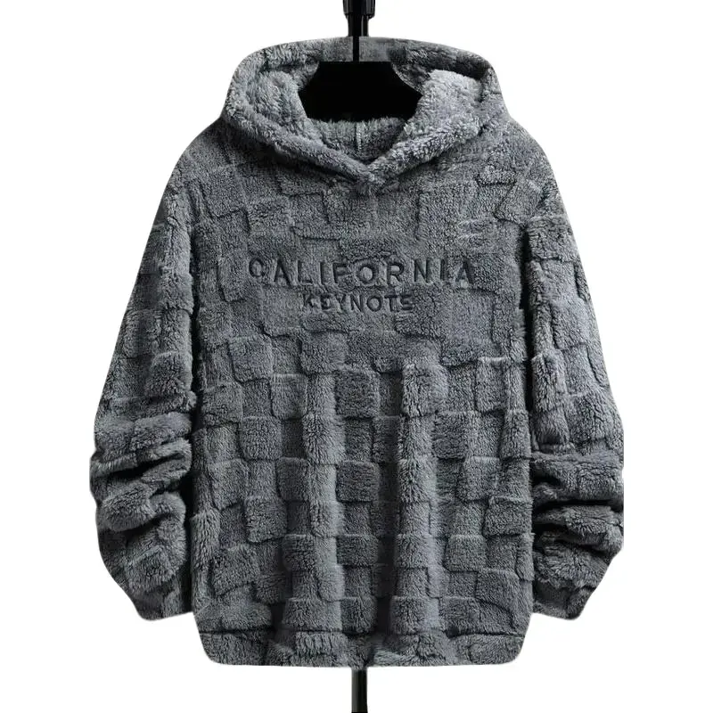 Men's Pullover Hoodie Tops - California Embroidery, Cozy Fuzzy Fleece Fabric, Longsleeves, Drop Shoulders, Relaxed Fit, Foldable Design Casual Menswear Christmas Sweatshirts