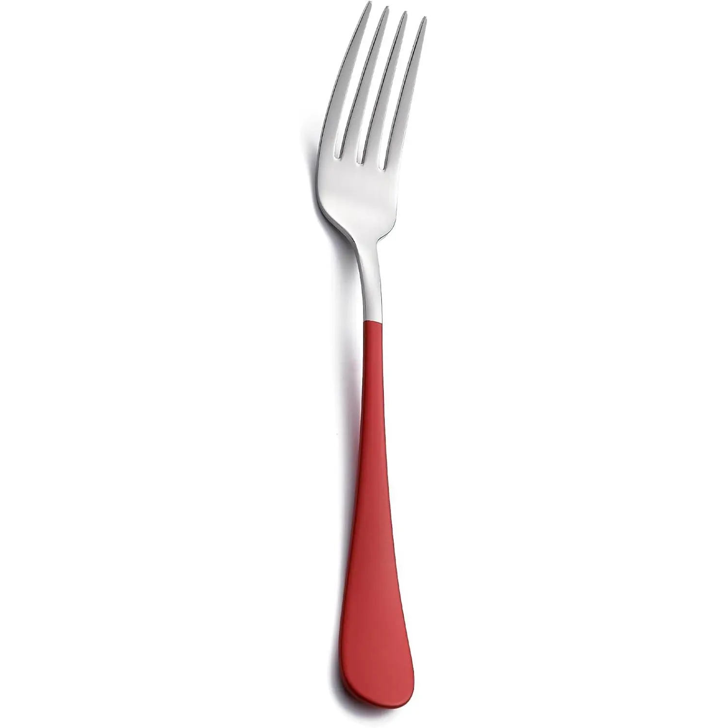 12-Piece Red Handle Dinner Fork Set - 8.1-Inch 18/0 Stainless Steel Cutlery, Satin Finish Tableware, Dishwasher Safe Silverware