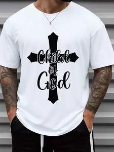 Men's Child of God Faith T-Shirt - 100% Cotton Comfort Colors Religious Tee with Cross Print, Short Sleeve Casual Church Wear for Summer & Everyday (White) 180G 4-Season Apparel