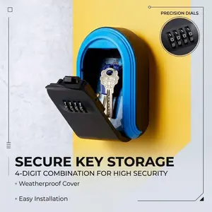 Wall-Mounted Key Lock Box, 4-Digit Combination Weatherproof Key Storage Box, Secure Spare Key Holder for Outdoor, Home, Airbnb & Real Estate Use