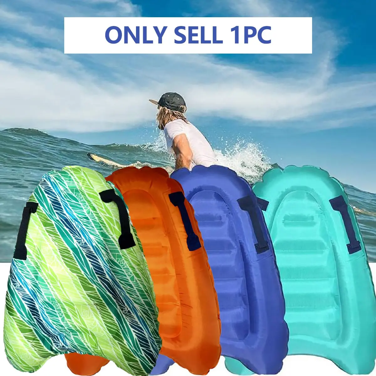 Mini Inflatable Foldable Floating Surfboard Bodyboard with Handle, Portable Design for Easy Storage & Transport, Ideal for Beach & Pool Use