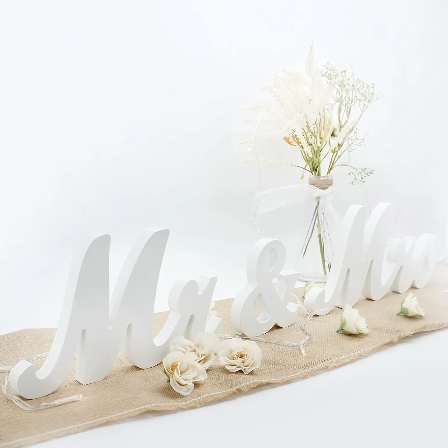 Eco-Friendly Wooden Freestanding Calligraphic MDF Mr & Mrs Table Sign - Separately Designed Couples Wedding Decor, Head Table Accent, Wedding Gift (White)