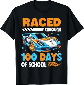 Car Raced Through 100 Days of School Milestone Celebration T-Shirt
