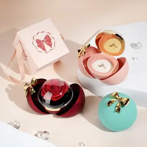2026 New Round Bowknot Ring Box, Magnetic Closure Necklace Box, Valentine's Day Gift Box, Rose Flower Jewelry Box