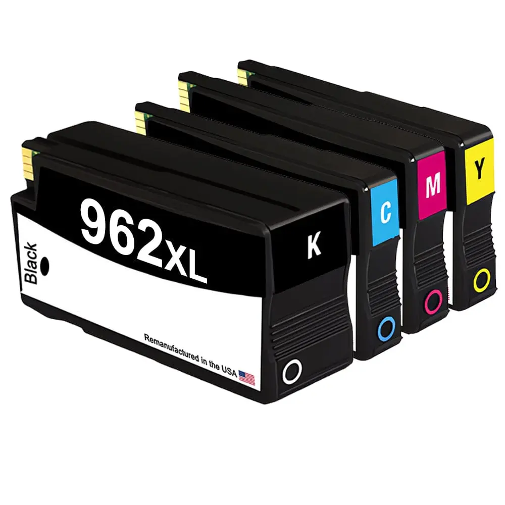 U.S. Remanufactured for HP 962XL Black and 3 Color Ink Cartridge Combo Pack New Chip