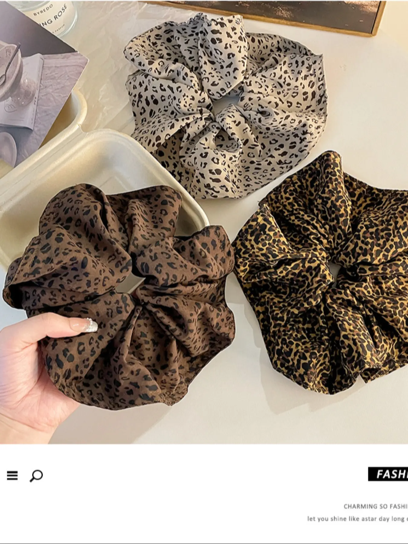 18cm 2pcs Set Mix Color Oversized Leopard Print Scrunchies  display picture 1