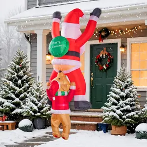 Climbing Santa with Dog Blow Up Yard Decor - Hanging Christmas Inflatables Outdoor Decorations with Build-in LEDs