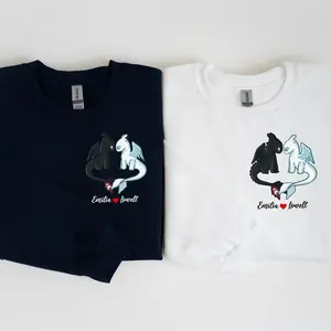 Personalized Toothless and Light Fury Couple Sweatshirt, Toothless Couple Dragon Hoodie, Matching Anniversary Hoodie, Gift for Her & Him