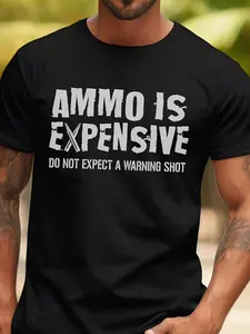 Gun Humor Shirt |   Firearm Enthusiast Gift 2A Supporter Pro Gun Right Warning Shot Funny Shooting Range Wear Patriot Dad Gift All-Season Humor Men'S T-Shirt Round Neck Short Sleeve Soft Breathable Machine Washable