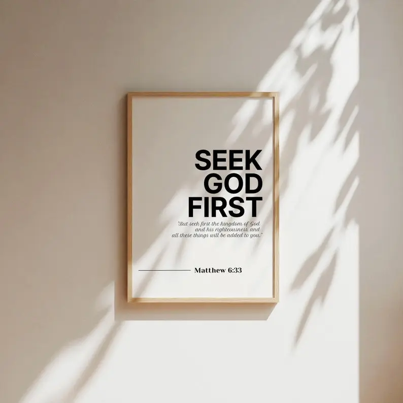 Unframe-Style Inspirational Matthew 6:33 Seek God First Bible Verse Artistic Print, Waterproof Christian Paintings, Box-Included House Decor for Kitchen & Room Decoration (Home Supplies, Posters & Prints)