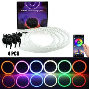 4PCS 6.5" RGB Flowing LED Speaker Ring Lights – Music Sync, Color Chasing Effect, App & Remote Control, Easy Install, Universal Fit for Car Audio Decor