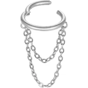 16G Titanium Cartilage Earrings Hoop 7mm 9mm Helix Piercing Jewelry with Single/Double/Triple Chains Hypoallergenic Hinged Clicker