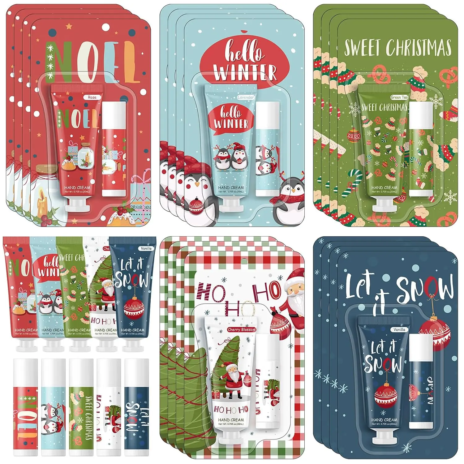 Christmas Gift Set 12/15/24/30 Set Hand Cream and Lip Balm Care Set  Mini Travel Size Lotion and Lip Balm Stocking Stuffers Thank You Gift for Family Friends Students Staff Coworker