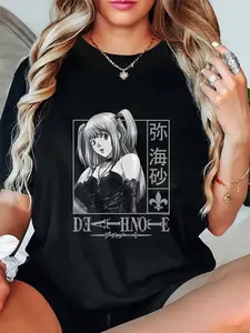 100% Cotton Unisex Death Note Misa Kanji Frame Anime T-Shirt Casual Graphic Printed Tee