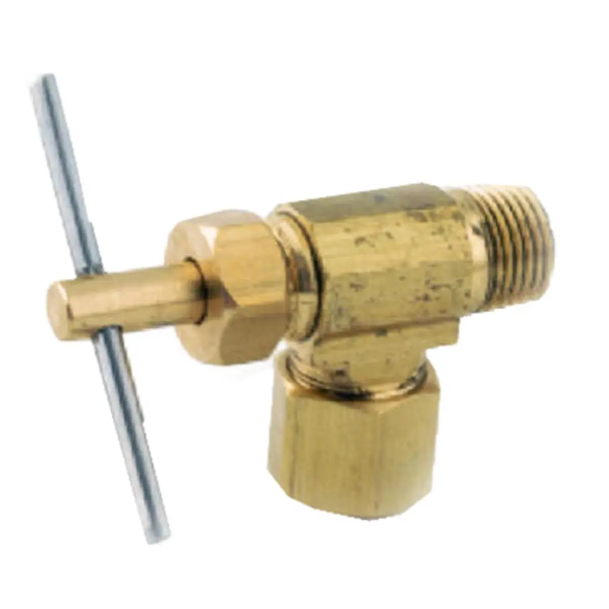 Anderson Metals Lead-Free 90-Degree Needle Valve Pipe Fitting, 0.25 in. Compression x 0.13 in. Male Iron Pipe Fitting for Household Appliance Water Plumbing