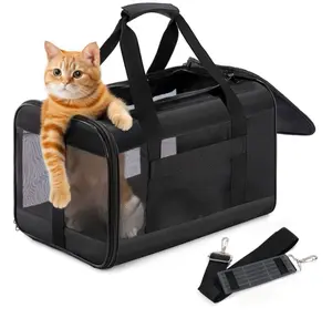 Cat Carrier Airline Approved, Soft-Sided Dog Carrier with Inner Safety Leash, Pet Transport Carrier for Small-Medium Cats Puppies up to 15 Lbs, Collapsible Travel Kitten Carrier Bag -BlackM