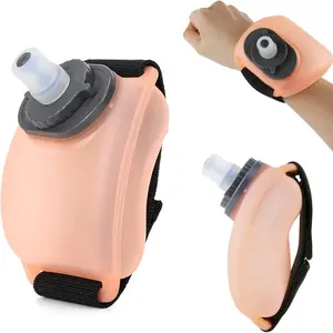 Wrist Sports Water Bottle with Adjustable Hand Strap 7 oz/200 ml Soft Silicone BPA-Free for Hydration Morning Jogging Running Climbing Hands-Free Exercise (Orange)