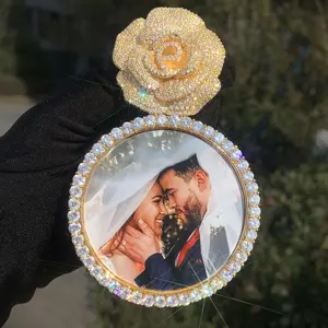 Large Big Circle Chain Photo Picture  Customized  Rose Pendant CZ Custom Chain Necklace For Men Women Gift Bridal Jewlery，520 Valentine's Day Gift Jewellery Love Charms Beads