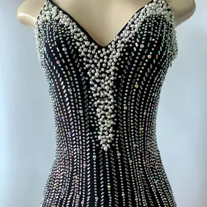 Sheer Rhinestone Studded Detail Cami Dress