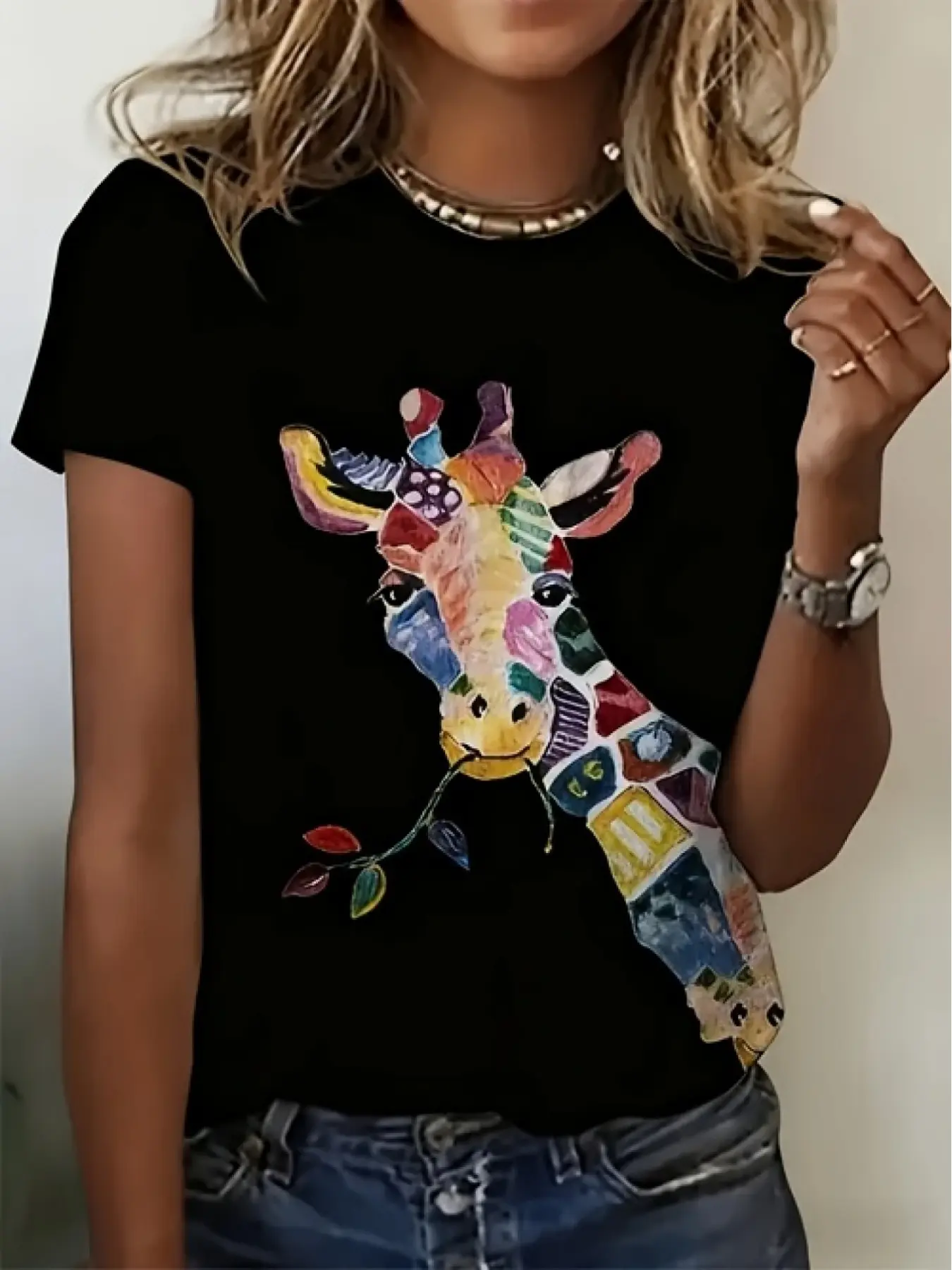 1pc Short Sleeved Round Neck T-shirt| Trendy and Distinctive Geometric-pattern Print, Suitable for Spring, Autumn, and Winter, Ideal for Leisure Travel and Home Wear, Perfect for Holiday Outfits and Gifts