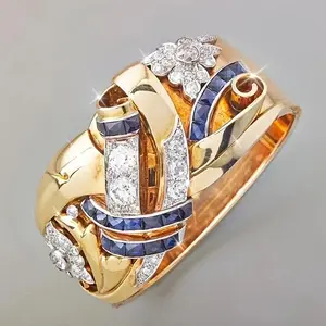 Sparkling Gorgeous Inlay Synthetic Zirconia Carved Pattern Wide Ring for Women Men Carnival Party Fashion Temperament Jewelry Daily Casual Ring Accessories Valentine's Day Gifts