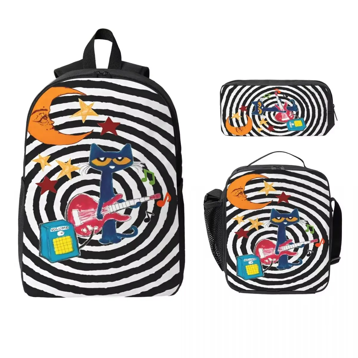 3Pcs Pete The Cat I Love My White Shoes merch Backpack Set for Kids Pen Bags Bookbag Sets with Lunch Box For School Knapsack