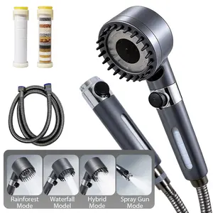 Handheld Filter Shower Head High-Pressure Power Wash - 4-Setting Massage Spray, 60" Hose, Chrome Finish, Easy Install, Low Flow, One-Touch Water Stop, Adjustable Pressure, Micro-Technology Nozzles