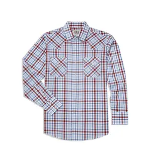 Men's Ely Cattleman Long Sleeve Heritage Plaid Western Snap Shirt- Blue & White