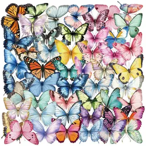 50pcs Cartoon Colored Butterfly Transparent PET Material Series Graffiti Stickers Suitable for Luggage, Phone Cases, Laptops, Helmets, Skateboards Waterproof Decoration DIY Creative Stickers
