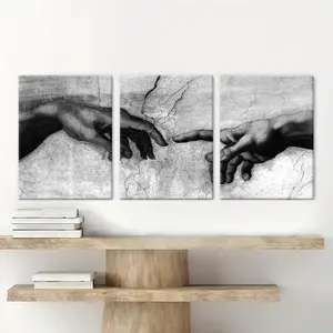 Wooden Framed Canvas Painting 3 Counts Set Hand Pattern Wall Art Modern Art Wall Decoration Home Poster Canvas Wrap Frame