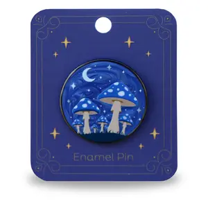 Blue Moonlit Mushroom Forest Pin With Magnet