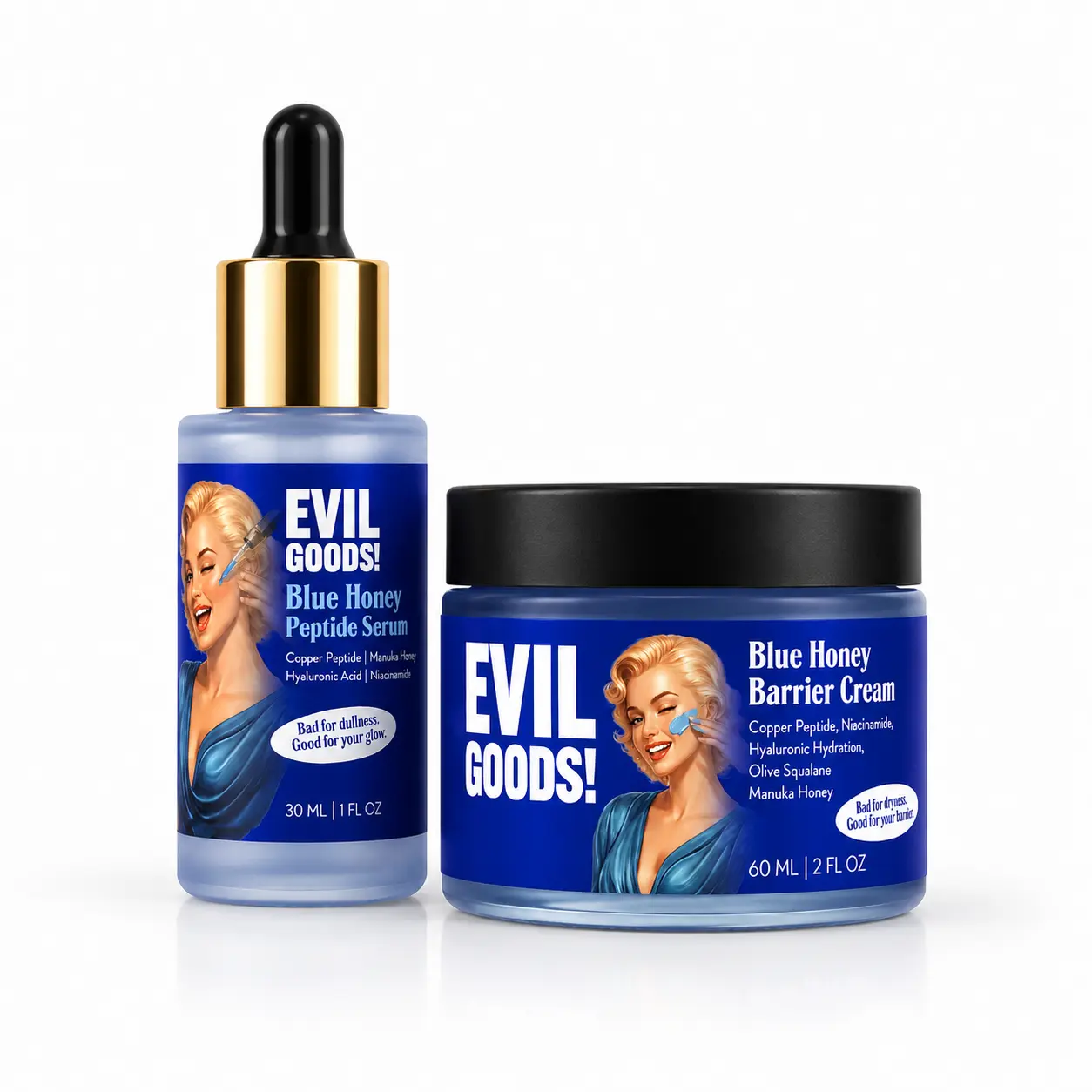 EVILGOODS! Blue Honey Copper Peptide GHK-Cu Serum and Barrier Cream Bundle
