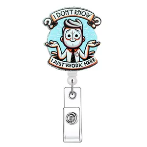Cartoon & Letter Pattern Retractable Badge Reel, 1 Count Funny Acrylic ID Holder with Clip, Badges Supplies for Nurses Doctors Students Office Staff