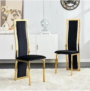 Dining Chairs Set of 2, Sleek Golden Stainless Steel Legs, Velvet Upholstered Dining Chairs for Kitchen and Dining Room (Black)