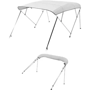 VEVOR 4 Bow Boat Bimini Tops, 600D Polyester Canopy with Aluminum Alloy Frame, Waterproof Sun Shade Boat Awning Canopy with Storage Bag, 2 Support Poles, 4 Straps, 8'Lx(91-96) Wx54 H, Light GreyVEVOR Super Brand Day