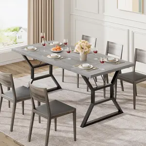 Gaomon 70.9-in Large Rectangular Wooden Construction Dining Table, Heavy-Duty Metal Legs, Modern Design, Gray Contemporary Table, 6-Person Capacity for Big Families, Kitchen & Farmhouse Use, Modern Dining Table