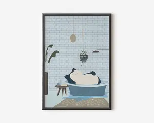 Snorlax Bathtub series Pokémon Style Art Printable Wall Art Anime Poster Bathroom Decor