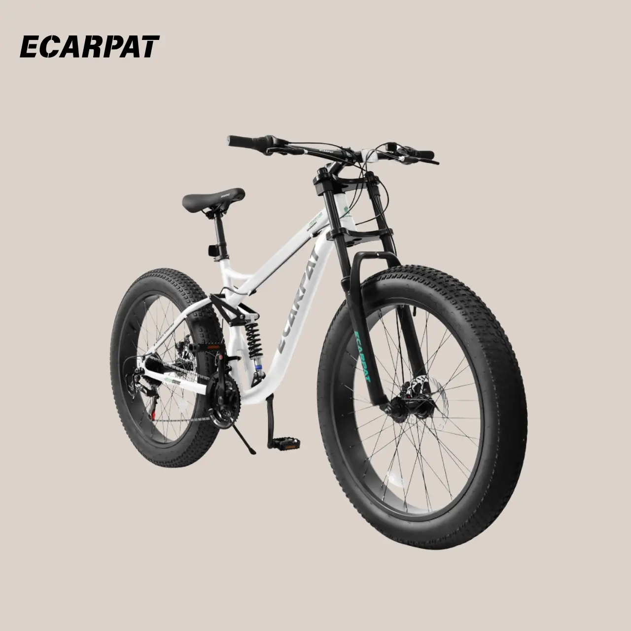 Ecarpat 26-inch Fat Tire Mountain Bike, full suspension mountain bike for men and women, adjustable seat, equipped with a 21-speed high-carbon steel frame and disc brakes, adult sports bike, suitable for off-road, snow, commuting, and urban roads