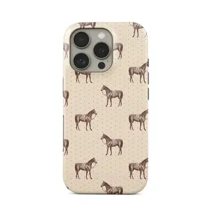 Vintage Horse Print Plastic Equestrian Phone Case - Beige, Durable, Shockproof, Glossy 2-in-1 Accessory for iPhone 17,16,15,14,13,12,11,X, Samsung & Other Cellphones, Holiday Gift