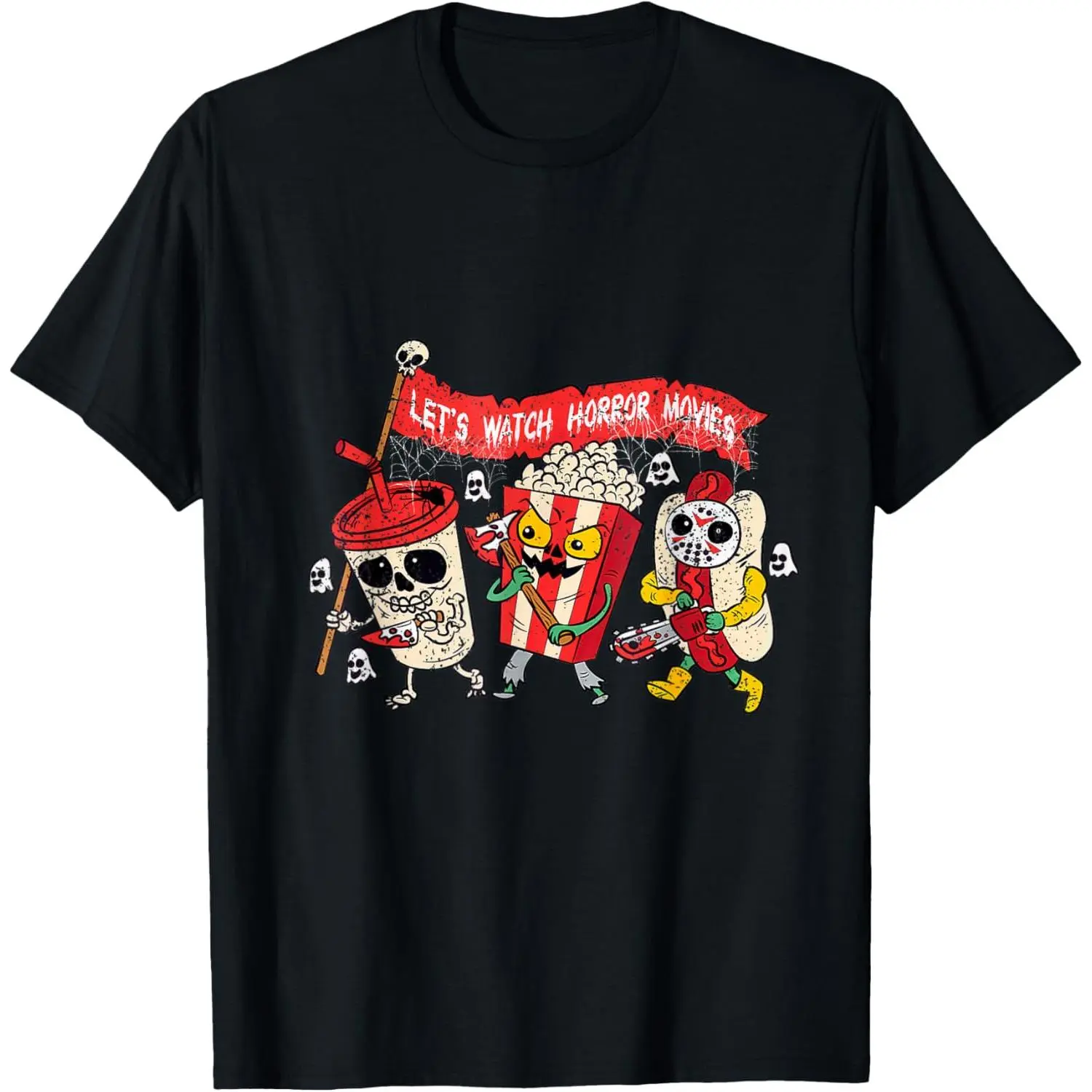Women's 100% Cotton Short-Sleeve Classic T-Shirt - Fabric, Slimming, Retro Horror Movie Concessions Graphic Tee, Fashion Clothes for Human Women's Day Wear
