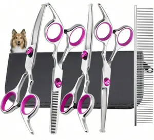 Dog Grooming Kit with Round Tip, 6 in 1 Cat Dog Grooming Scissors, Stainless Steel Pet Grooming Shears for Full Body, Face, Nose, Ear and Paw