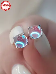 Elegant Women's 925 Silver Moonstone Stud Earrings, Fashion Simple Style Casual Daily Wear Ear Bone Pins, Ladies Jewelry Gift Set, Ear Studs