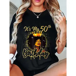 100% Cotton It's My 50th Birthday Queen 50 Years Old Crown Gold Women T-Shirt