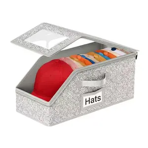 Trapezoid Modern Stackable Hat Storage Box for Men’s Baseball Caps, Durable Cardboard Organizer, Holds Up to 12 Hats, Classic-Style Wardrobe Home Storage Bin