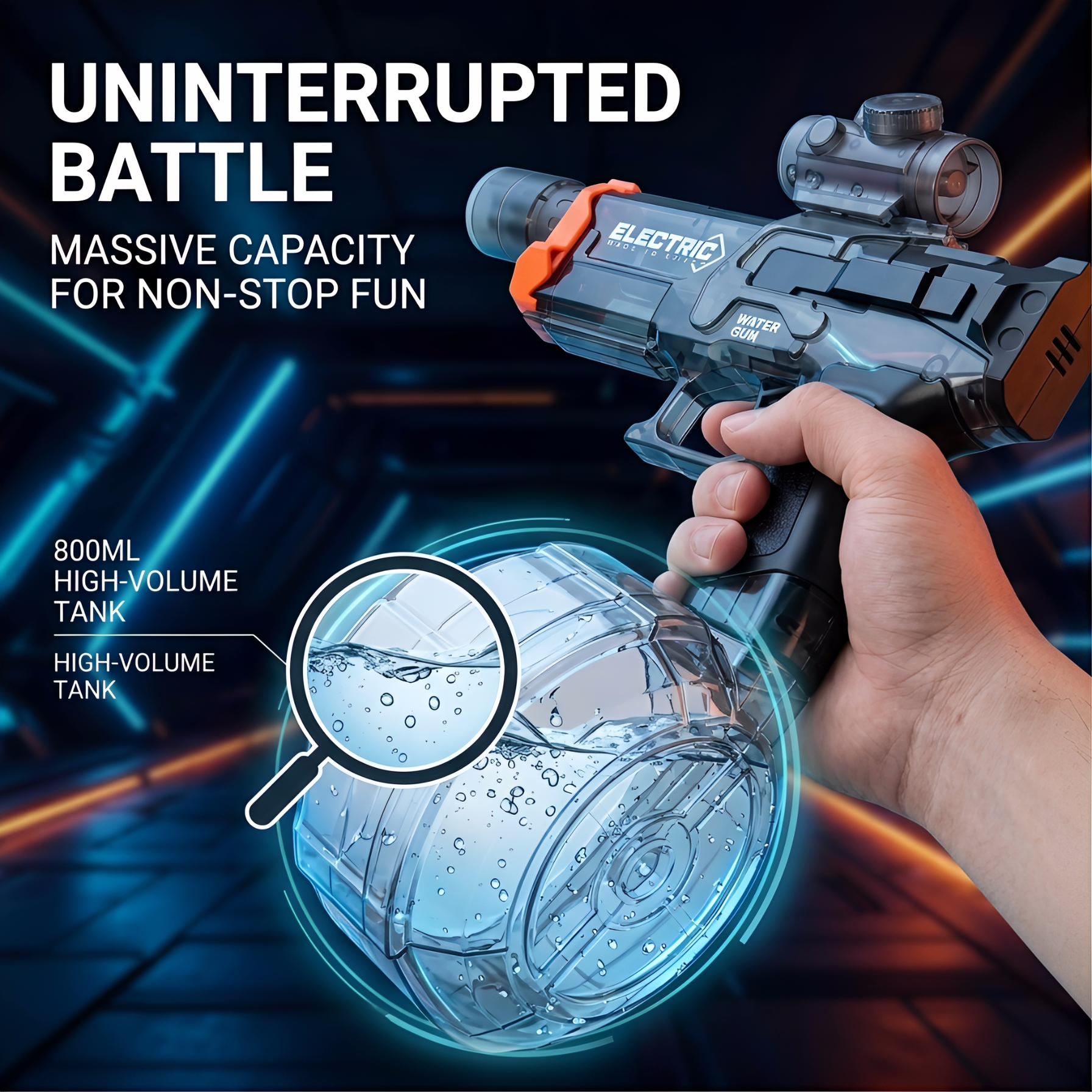 Big Transparent Automatic Electric Water Gun for Adults&Kid Squirt Guns High Powered Waterproof Classic Water Pistol  Soaker for Summer Manual Dual-Purpose Cool Light Water Gun LED Lighted rechargable light-up fun outdoor party summer water gun game