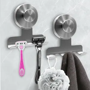 2 Pack Suction Cup Razor Holder for Shower,Heavy-Duty Suction Hooks for Razor,Towel,Loofah,Removable Damage-Free Metal Shower Hook,Shaver Holder