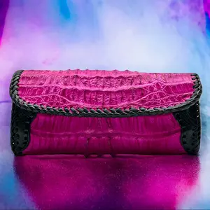 Trifecta Alligator Leather Clutch in Fuscia