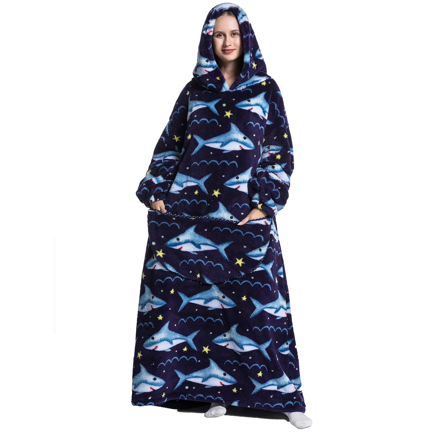 Msrlassn Mid Year Sale Oversized Cute Wearable Hoodie Blanket Nightgown Ultra Soft Sherpa Hooded Blankets Warm with Giant Pockets Halloween for Women Men Adults Deals For You Day