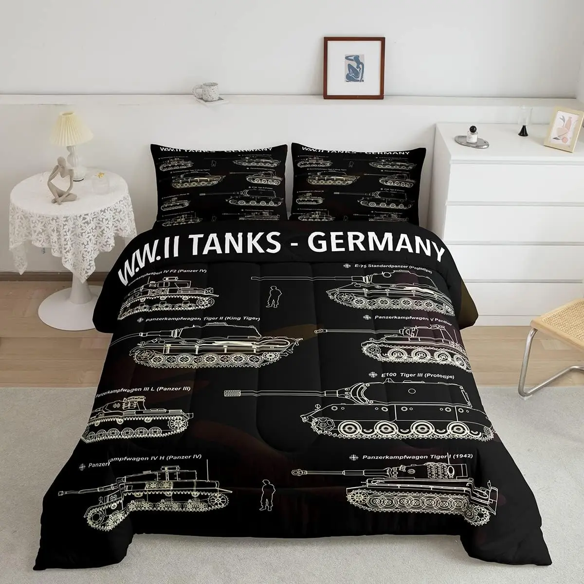 Feelyou Polyester Fiber Tank Print Comforter Set - Vintage War Theme Army Camouflage Bedding, Lightweight Warm Quilt for Men, Travel-Ready Multi-Size Bedroom Use